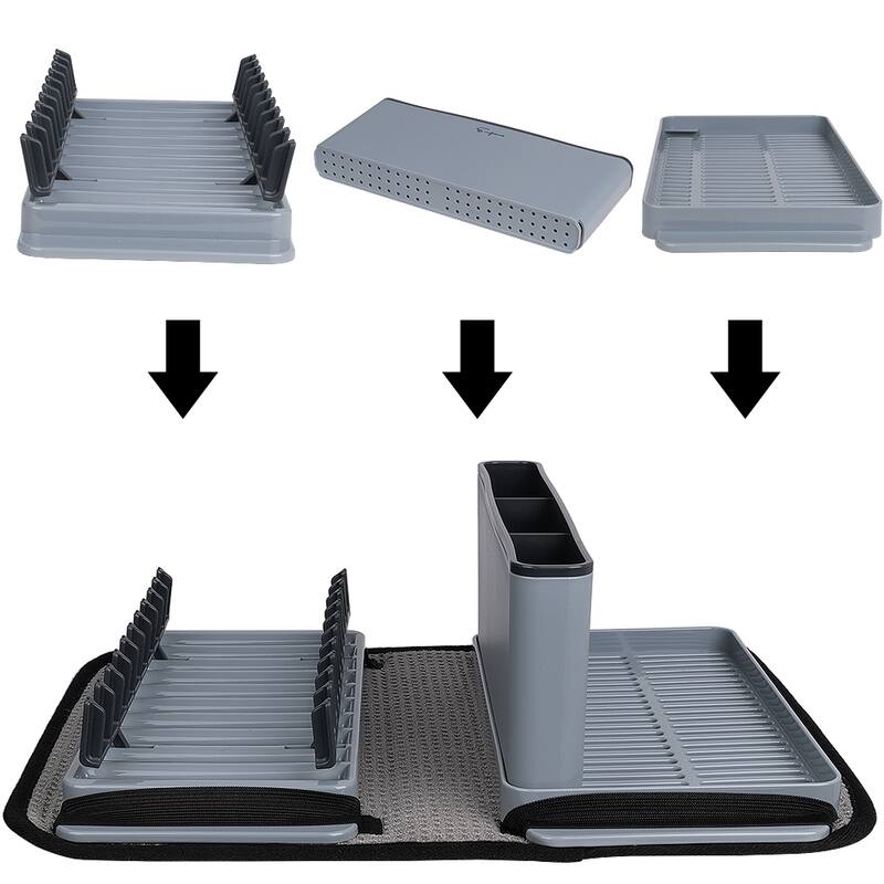 Outdoor Camping Gear Countertop Dish Rack Set with Sponge Drying Mat