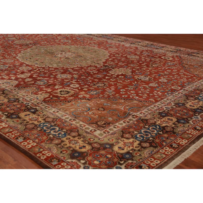 Floral Medallion Kashan Oriental Area Rug Hand-Knotted Wool Carpet - 9'0"x 11'10" - 9'0"x 11'10" - Orange