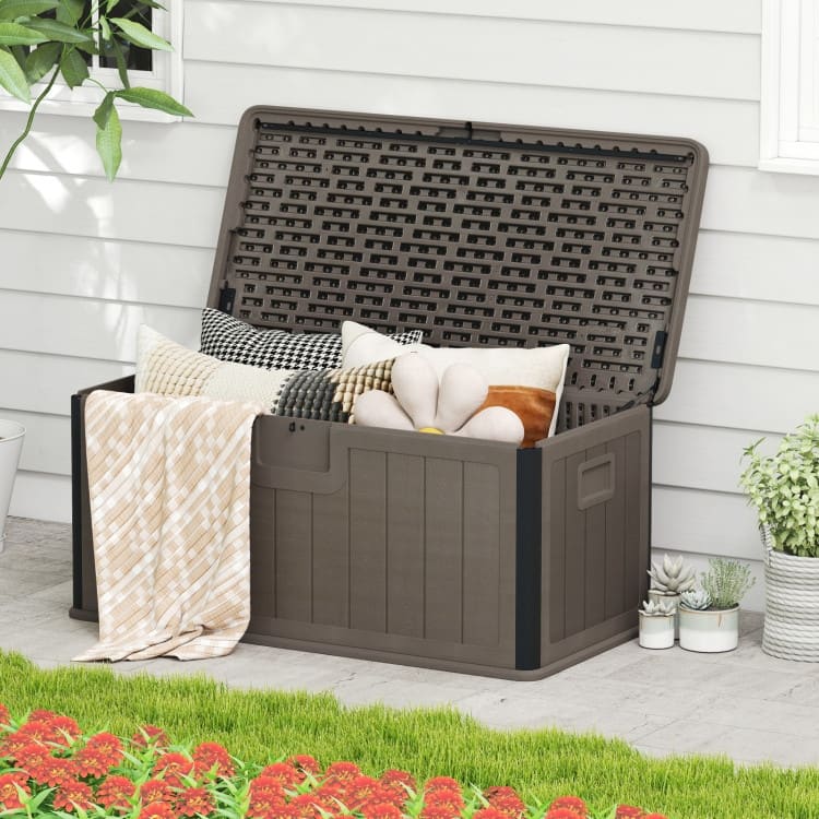 HDPE Outdoor Storage Deck Box with Aluminum Lid and Bench Top - 51" x 25" x 23"