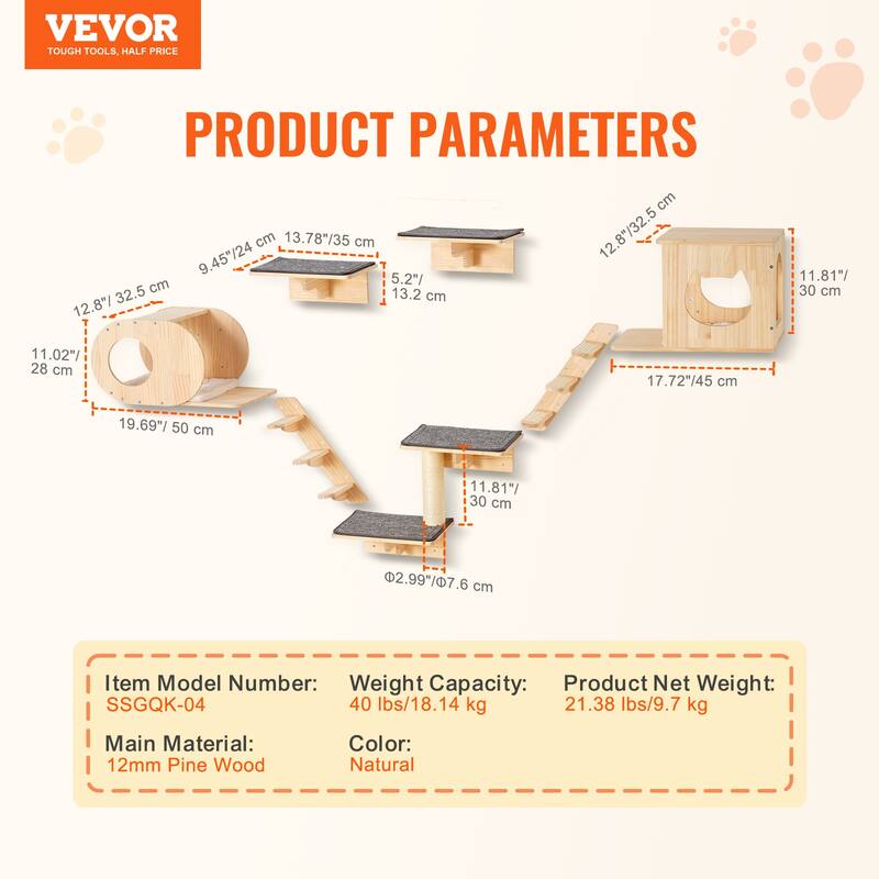 Wall Mounted Cat Shelves, Cat Wall Shelves and Perches with Jumping Boards, Hammock, Sofa, Cat Tree & Cat Grip