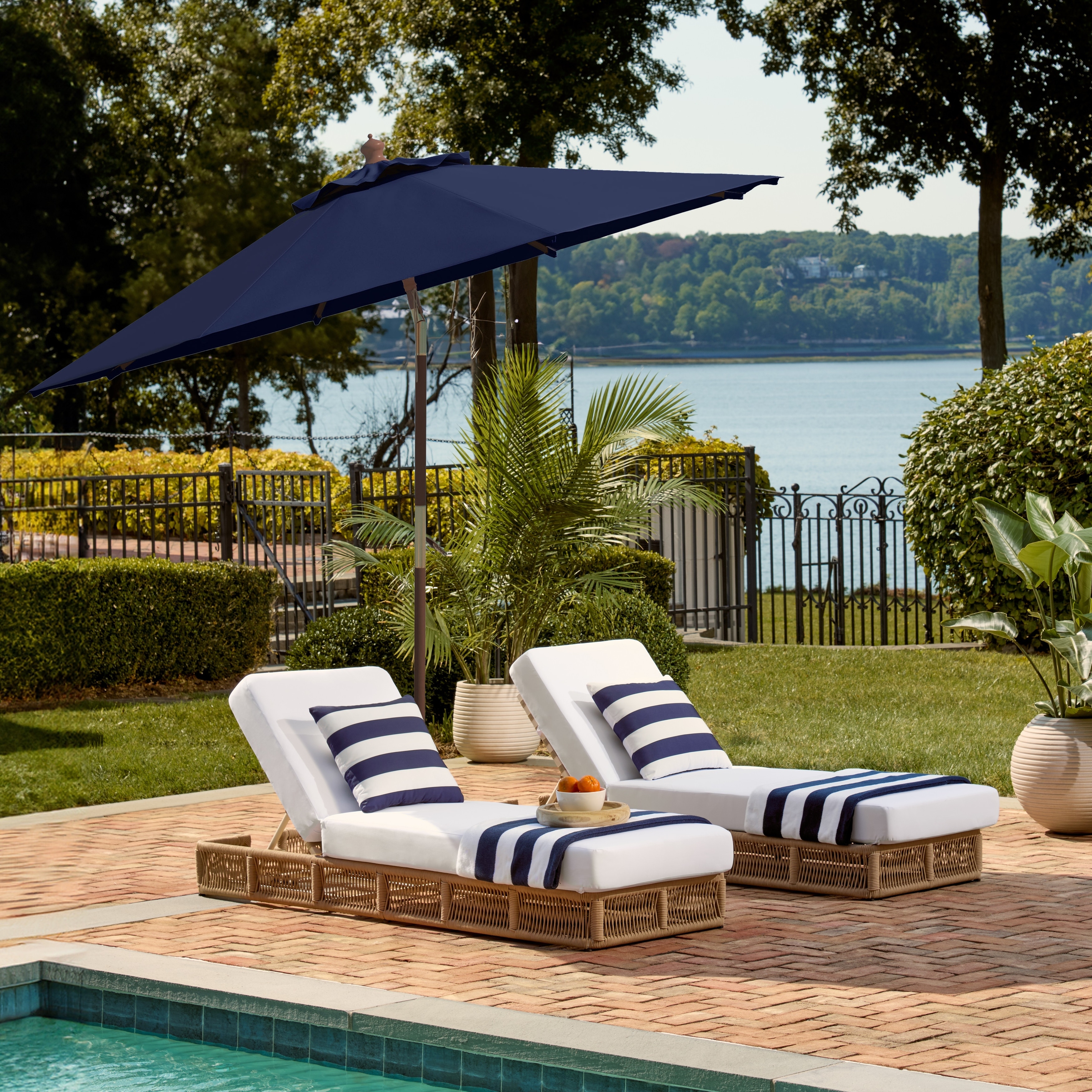 10 ft striped patio umbrella 10x10 Outdoor Large Aluminum Cantilever designed for durability and style in your outdoor space 10 ft Patio Umbrella, Scalloped