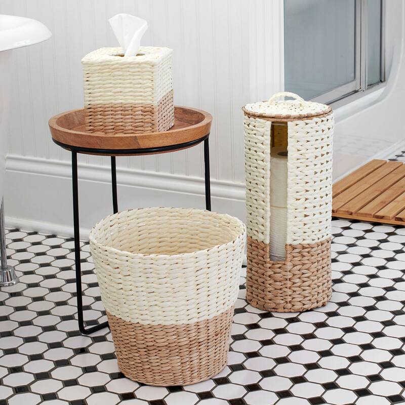 Household Essentials 3-Piece Wicker Bath Accessory Set, Natural - Cream and Natural