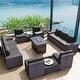 preview thumbnail 56 of 125, Kullavik 13 Pieces Outdoor Patio Furniture Set with Fire Pit Table w/ Wide Armrests w/Rattan Firepit - Black