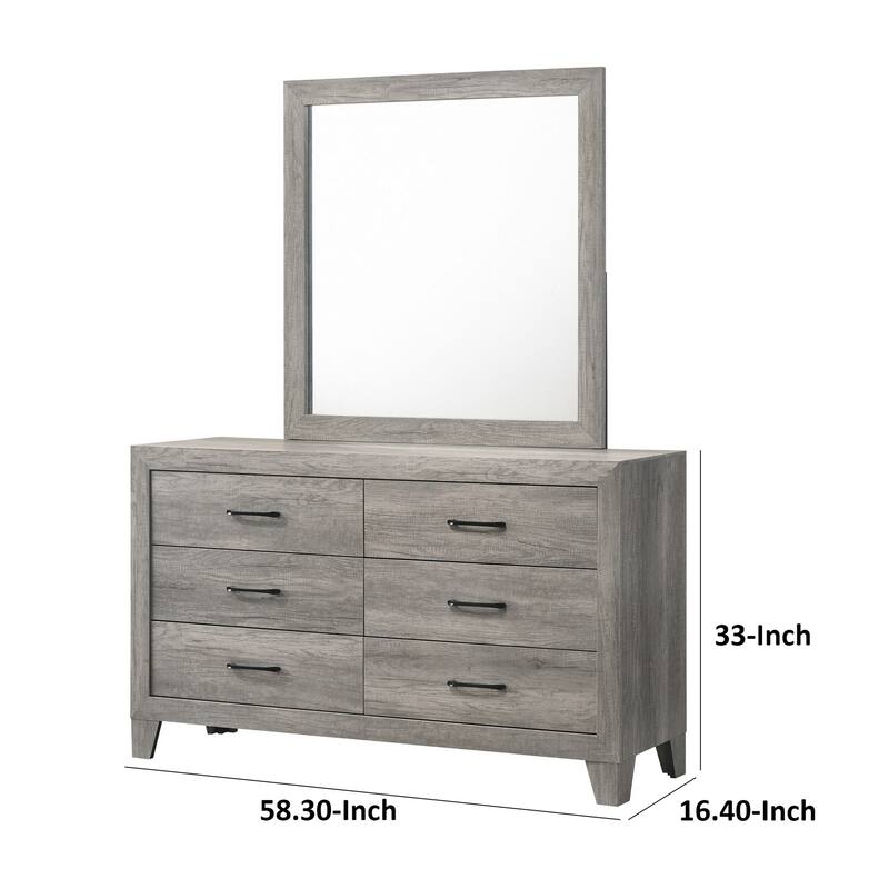 Isha 58 Inch Dresser, 6 Wide Drawers, Rustic Driftwood Gray Finish
