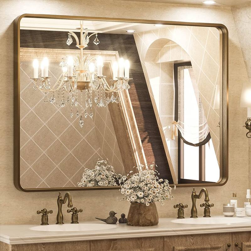 TETOTE Modern Metal Frame Wall Mounted Bathroom Vanity Mirror - 40x30 - Bronze