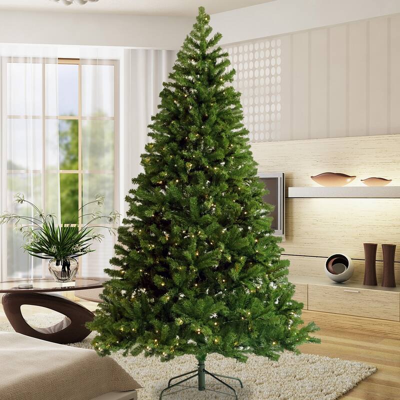 Pre-Lit Artificial Hinged Christmas Tree - Foldable Stand, Xmas Decoration - Green