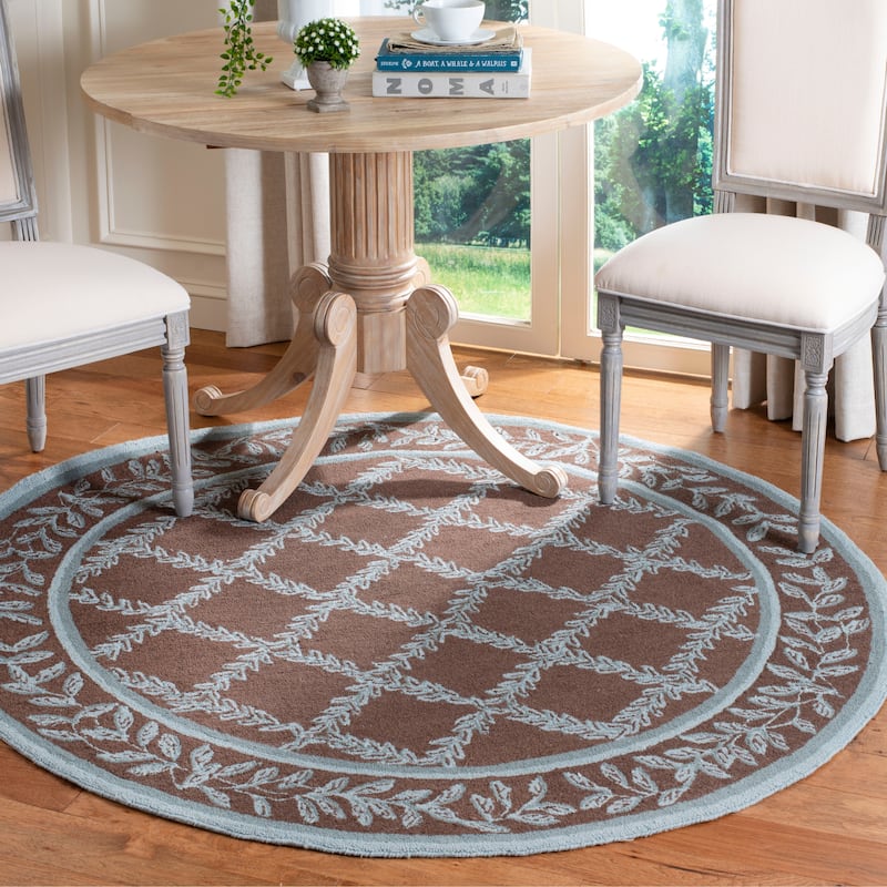 SAFAVIEH Handmade Chelsea Kimber Trellis French Country Wool Rug - 3' Round - Brown/Blue - Round