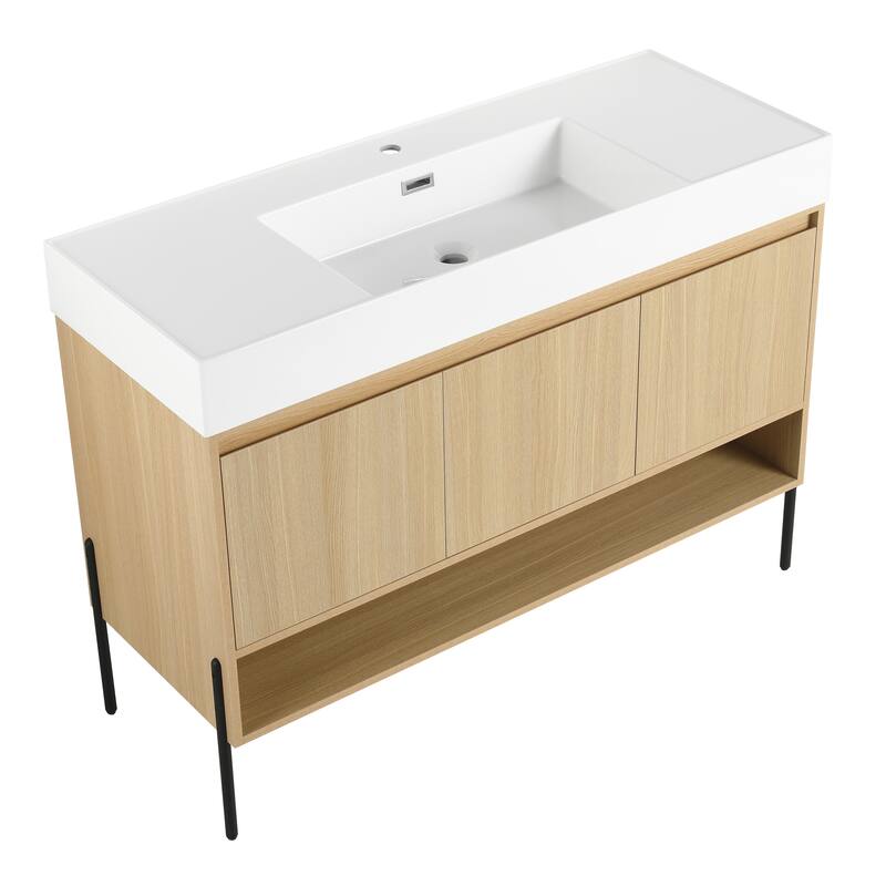 47-Inch Resin Bathroom Vanity with Multi-Layer Solid Wood Frame, Stylish Tripod Design