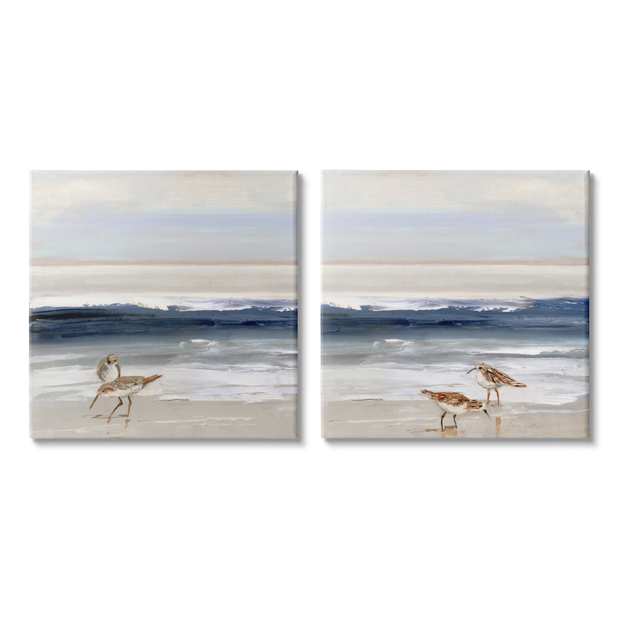 Stupell Birds On Beach Shore Ocean Waves Blue Sky Landscape 2 Piece Canvas Wall Art
