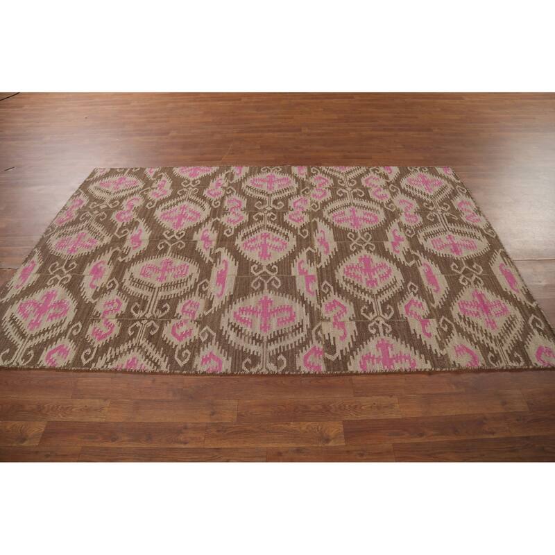 Flat Weave Pile Kilim Oriental Area Rug Hand-Knotted Wool Carpet - 4'10"x 7'10"