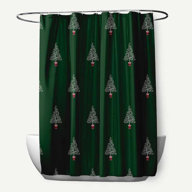 Filigree Forrest Holiday Print Shower Curtain - Green