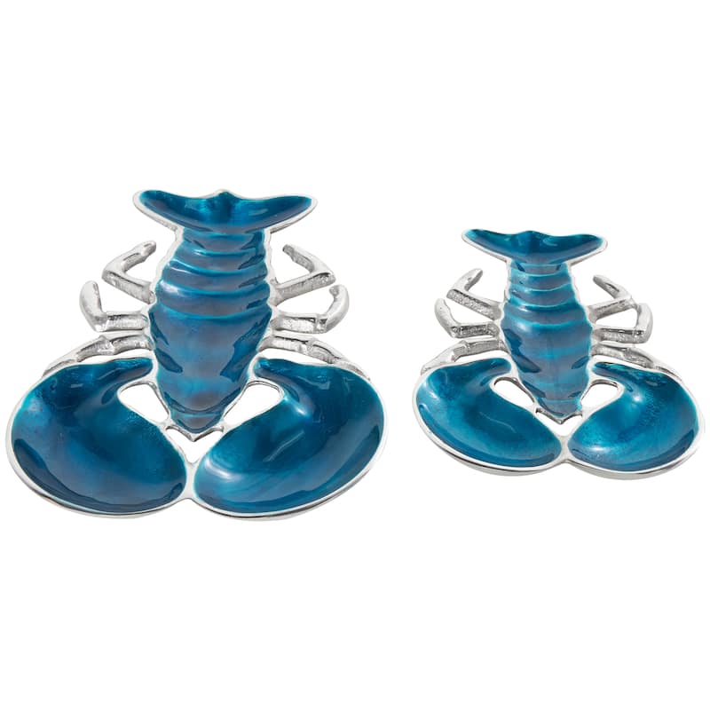 Silver, Blue or Teal Aluminum Enameled Lobster Tray with Silver Metal Exterior (Set of 2)