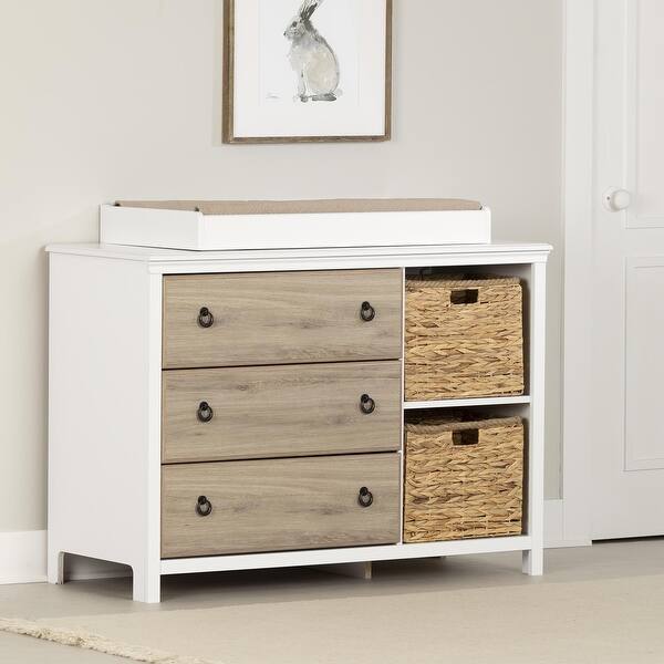 slide 2 of 13, South Shore Cotton Candy Changing table - 1'8" x 3'10" x 3'2" Pure White and Rustic Oak