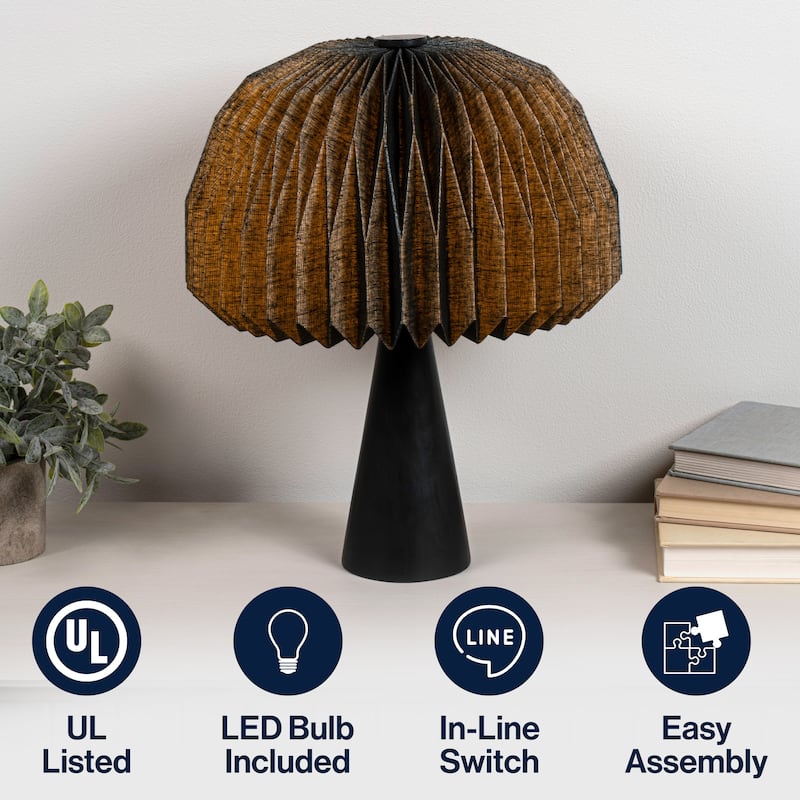 Sylvie 16" Modern Minimalist Paper Pleated Shade Mushroom Accent LED Table Lamp