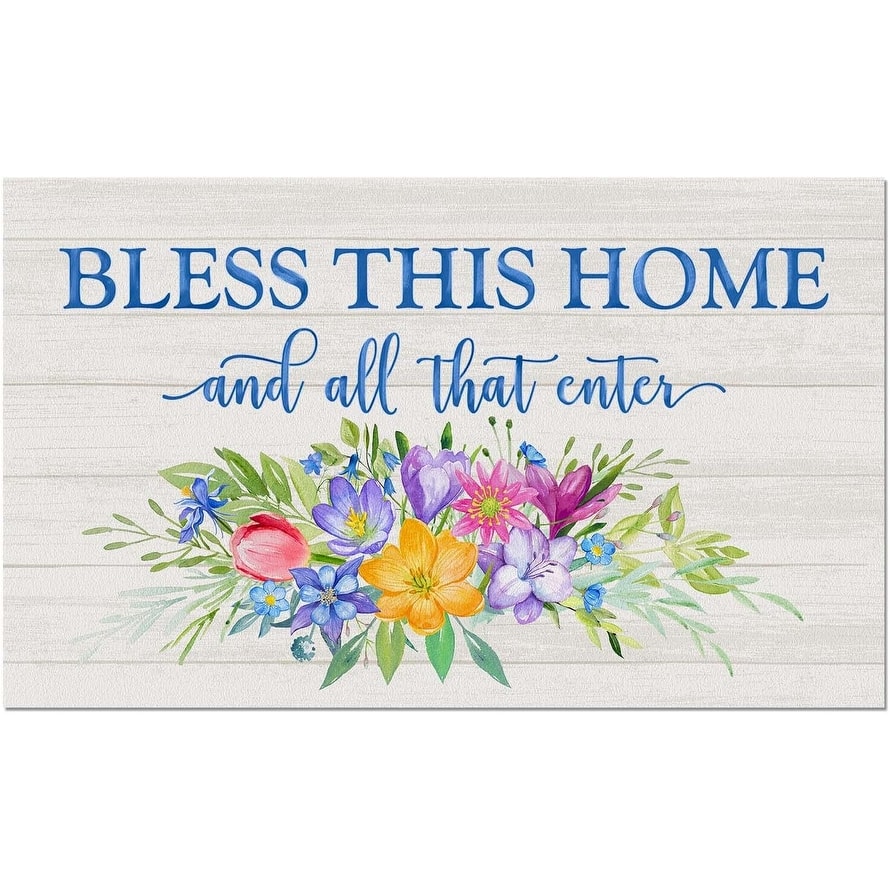 All Who Enter Spring Indoor/Outdoor Floor Mat Made in The USA Low Profile, Protective Non-Skid Rubber Backing, 29.5" by 17.75"