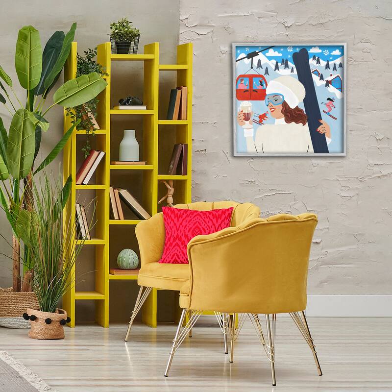 Stupell Sipping Cocoa on Ski Lift Framed Giclee Art Design By Carrie Cantwell