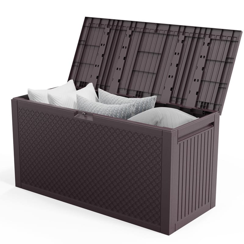90 Gallons Lockable Deck Box Outdoor Indoor Storage - Brown