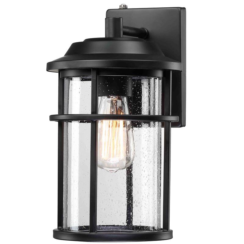 1-Light Seeded Glass Outdoor Wall Lantern With Dusk To Dawn - Matte Black