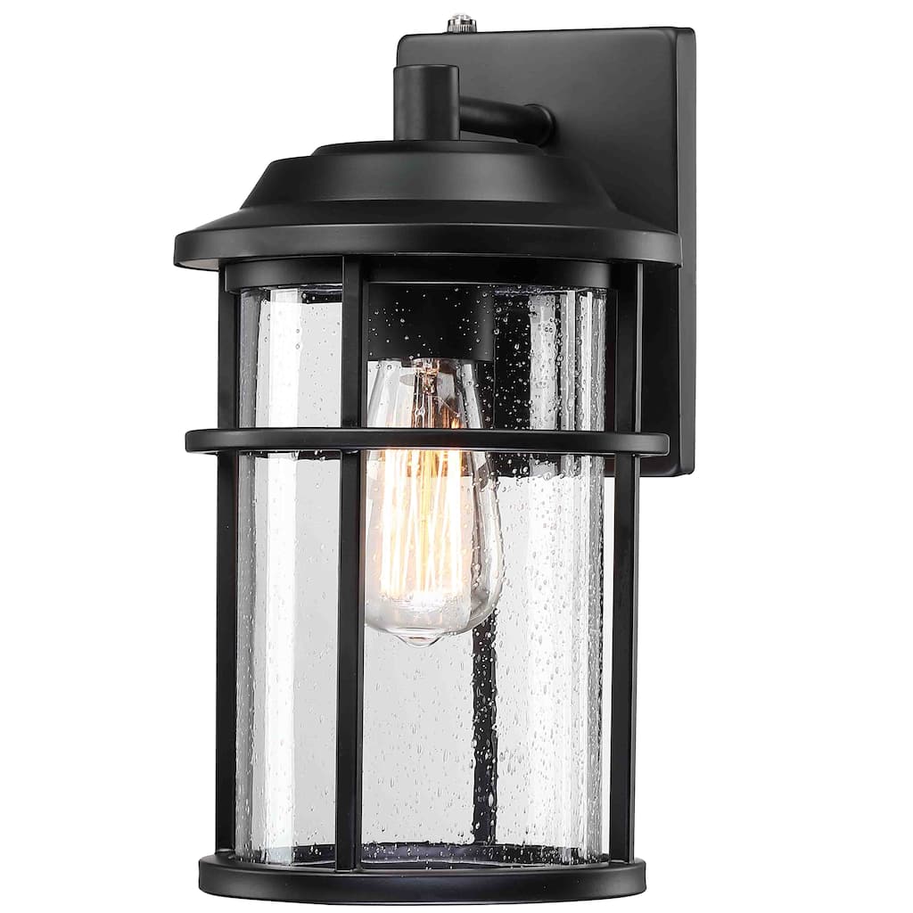 Matte Black Outdoor Wall Sconce with Clear Seeded Glass - Matte Black - 7.56"Wx9.6"Ex13.54"H