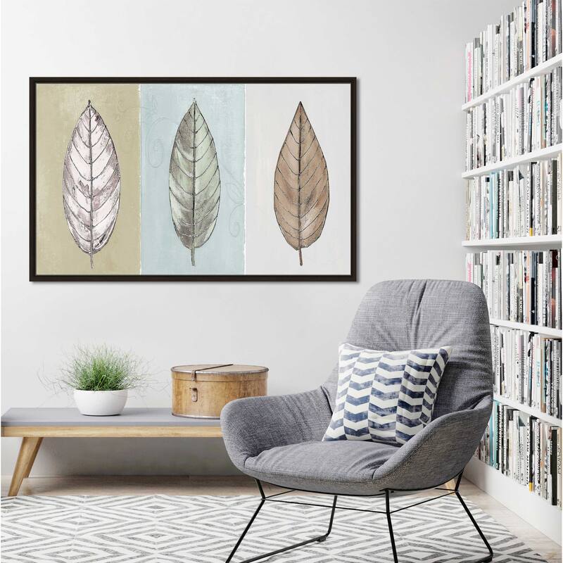 "Neutral New Leaf Trio" Print on Floating Canvas