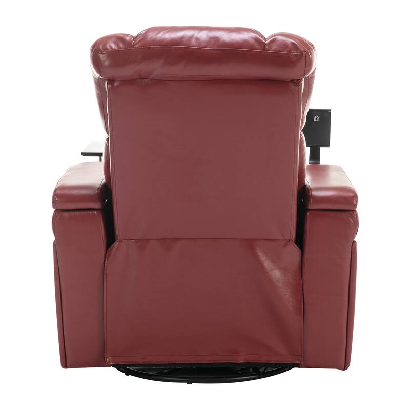 270° Swivel PU Leather Power Recliner with Phone Holder, Cup Holder, USB Port Home Theater Recliner for Living Room