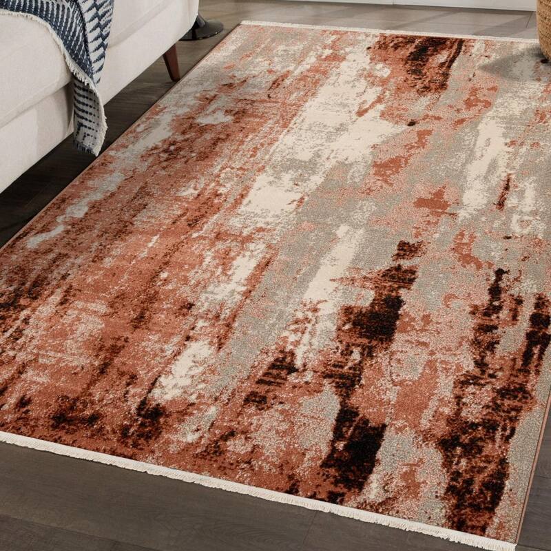 Luxe Weavers Abstract Modern Fringe Living Room Area Rug - 9' x 12' - Pink