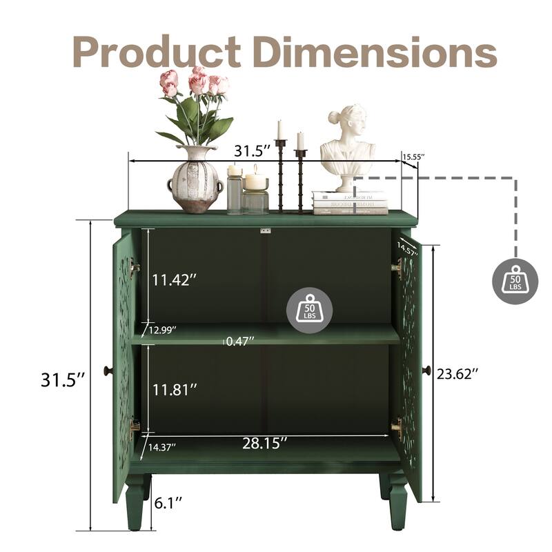 GDF Studio - Vintage Hollow-Carved Accent Cabinet, 2-Door Display Sideboard with Adjustable Shelf