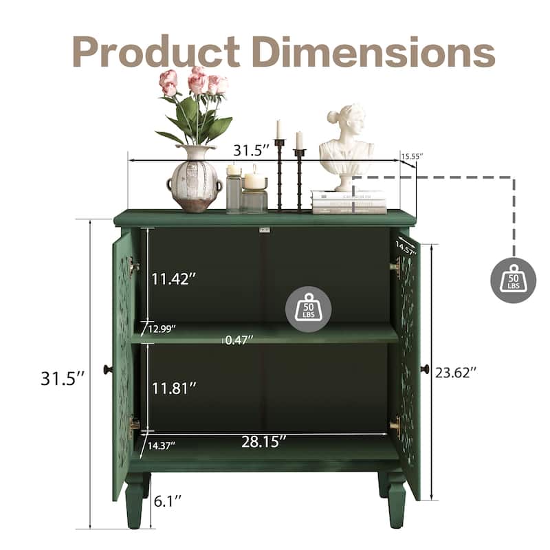 Rossetta Vintage Hollow-Carved Accent Cabinet with Symmetrical Floral Design, Adjustable Shelf