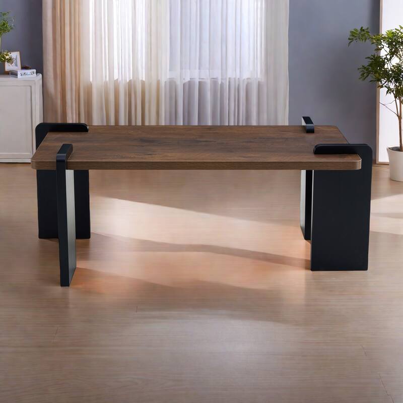 39.3" MDF Modern Coffee Table with Dark Wood Grain and Minimalist Design - Walnut