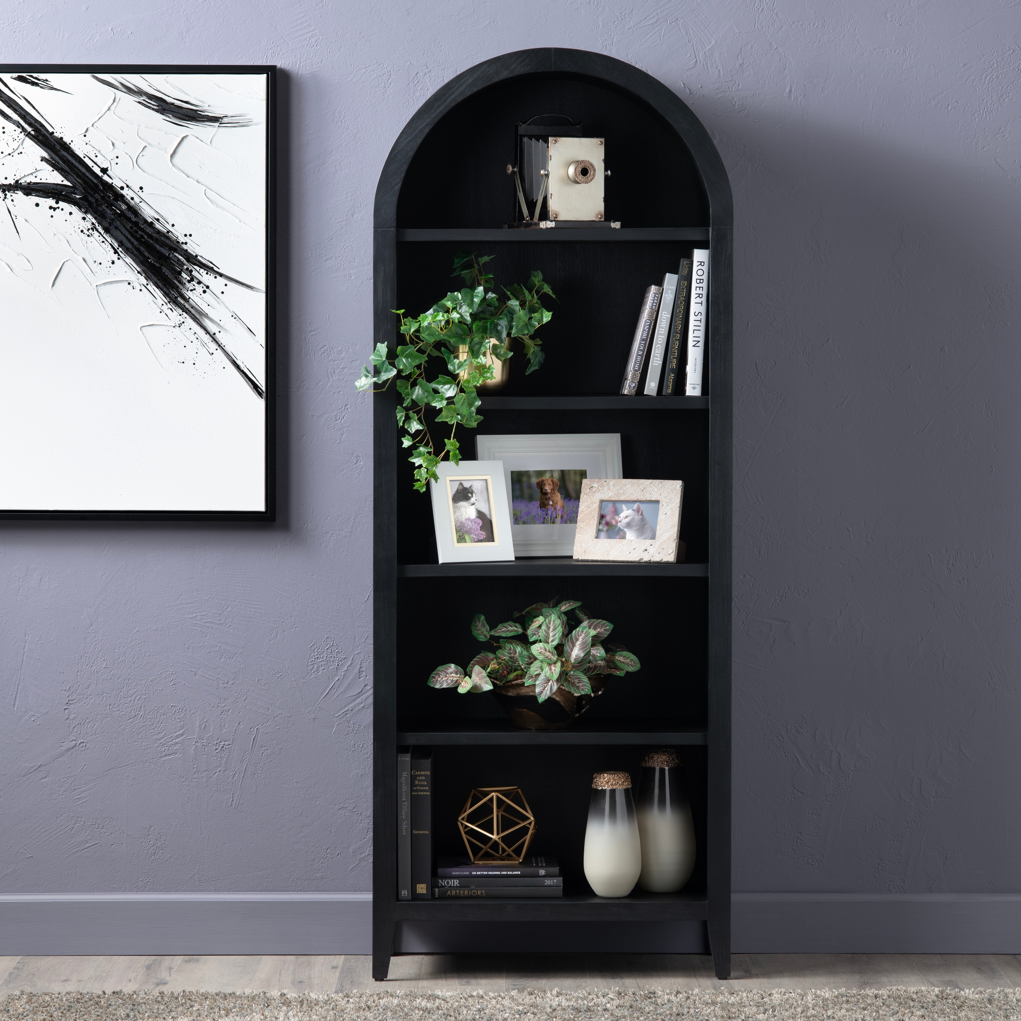 77.5 in. Black Solid Wood 5 Shelf Bookcase