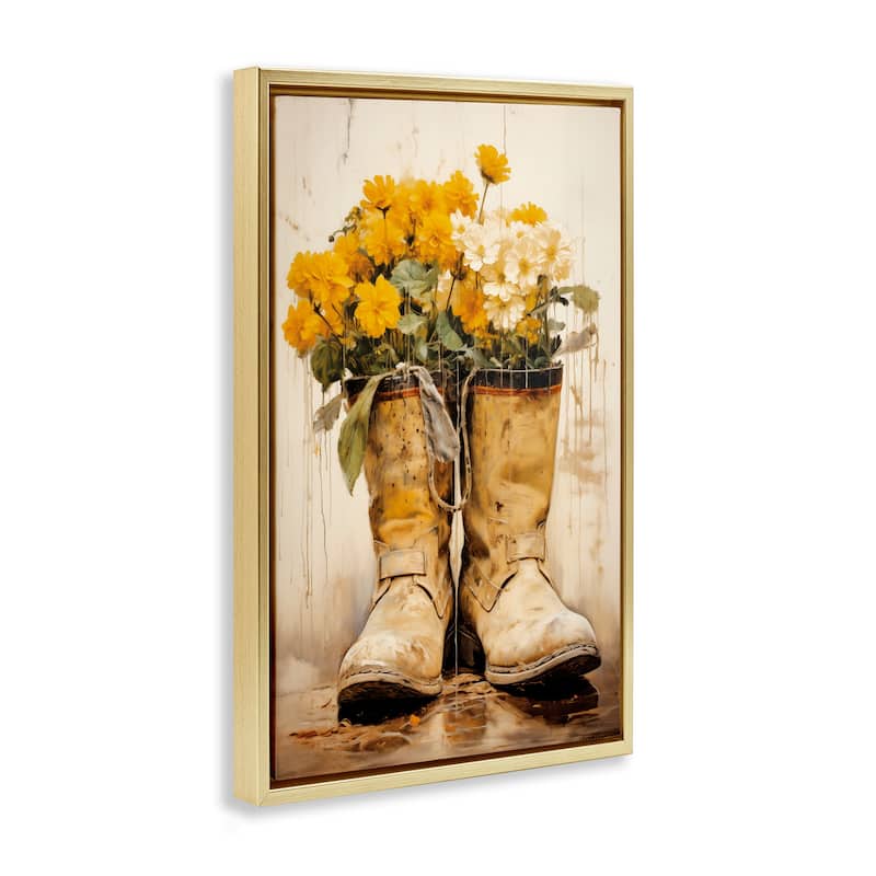 Stupell Flowers in Rugged Country Boots Framed Floater Canvas Wall Art Design By Heidi Kuntz