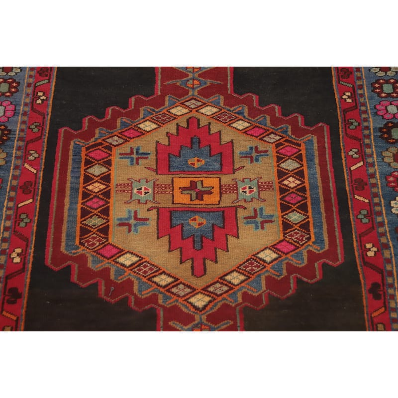 Hand Knotted Oriental 100% Wool Carpet Traditional Geometric Greys & Charcoal Ardebil Runner Rug - 10' 1'' X 3' 8''