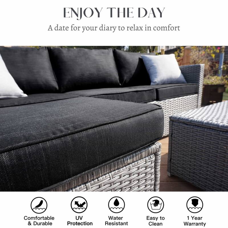3-piece Patio Furniture Sets Resin Wicker Outdoor Sectional Sofa Chat Set