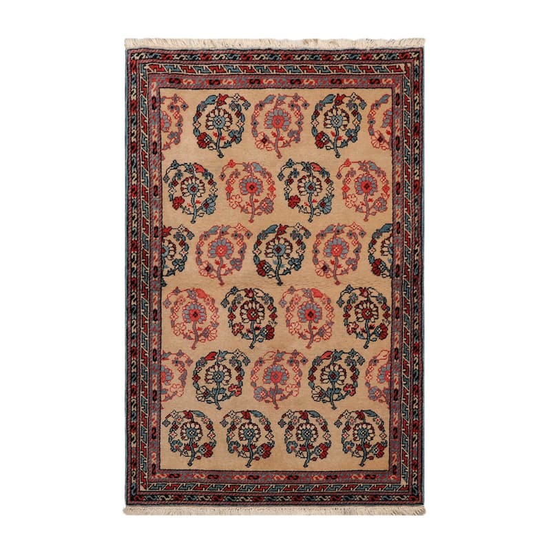 Hand Knotted Beige, Rust Tibetan Wool Transitional Oriental Area Rug - 2' 11'' x 4' 8''