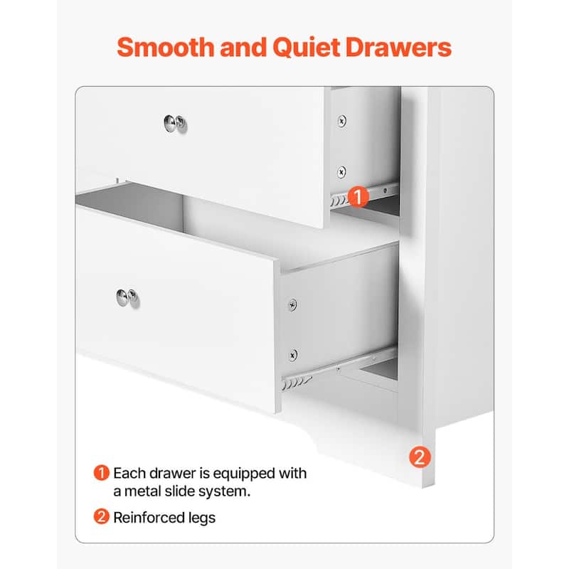 White Particleboard MDF Dresser with 7 Drawers, Metal Handles