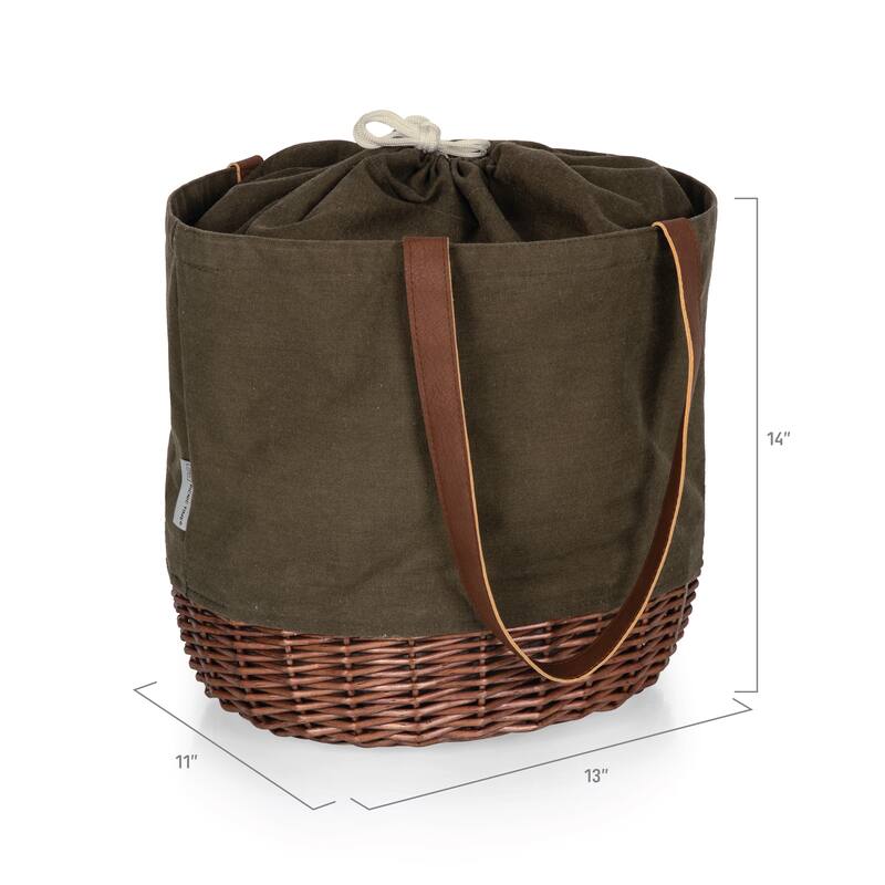 Picnic Time Coronado Canvas Willow Basket Tote, (Khaki Green) - 14.17 x 11.42 x 13.4