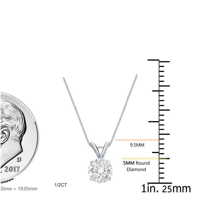 Auriya 14k Gold Round Solitaire Diamond Necklace 1/2 carat TDW (J-K, I1)