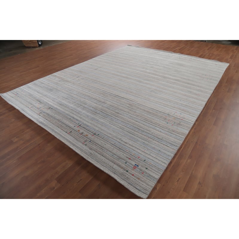 Hand Knotted Oriental 100% Wool Carpet Tribal Stripe Multi-Colored Gabbeh Area Rug - 12' 4'' X 9' 2''