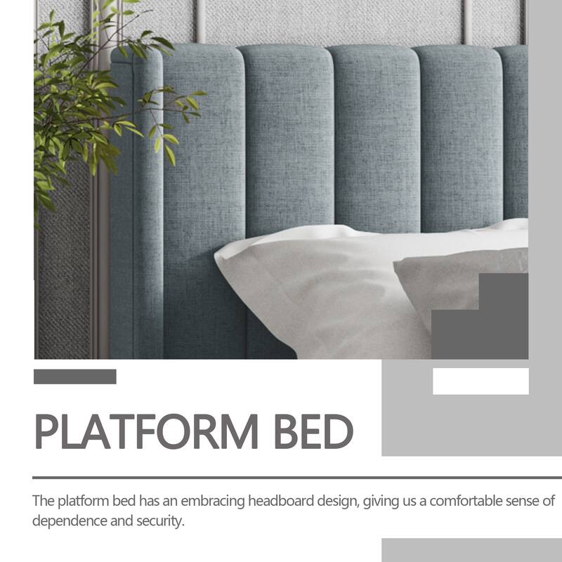 Aufank Bed Frame Upholstered Platform with Wooden Slats, Noise-Free