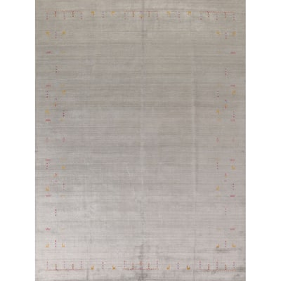 Beige Tribal Gabbeh Indian Area Rug Hand-Knotted Wool Carpet - 7'11"x 9'9"