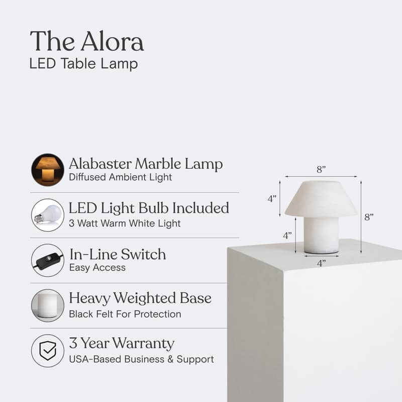 Brightech Alora LED Marbled Natural White Alabaster Stone Modern Industrial Empire Bedside Nightstand Desk Lamp
