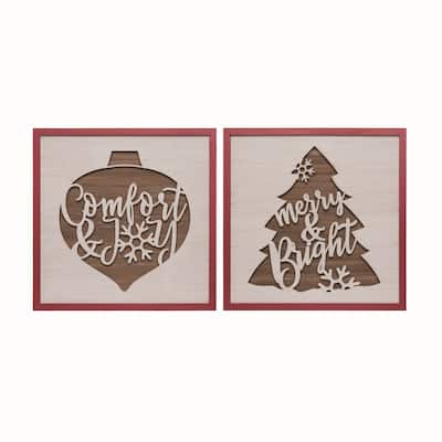 Transpac MDF Laser Cut Decor Set of 2 Christmas Home Decorations