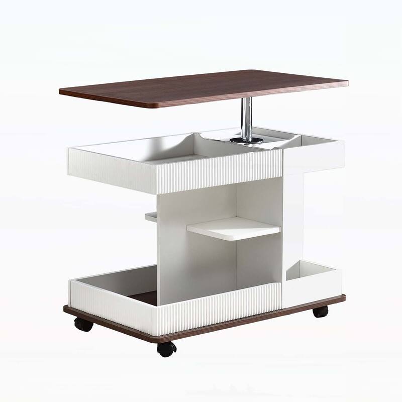 Modern Multifunctional Sofa Side Table with Lift-Top,360° Rotating Top and Storage Space for Living Room