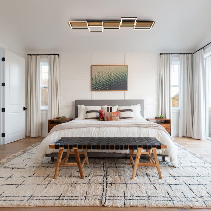 Integrated LED Rectangle Wood Semi Flush Mount Ceiling Light for Hallway Foyer