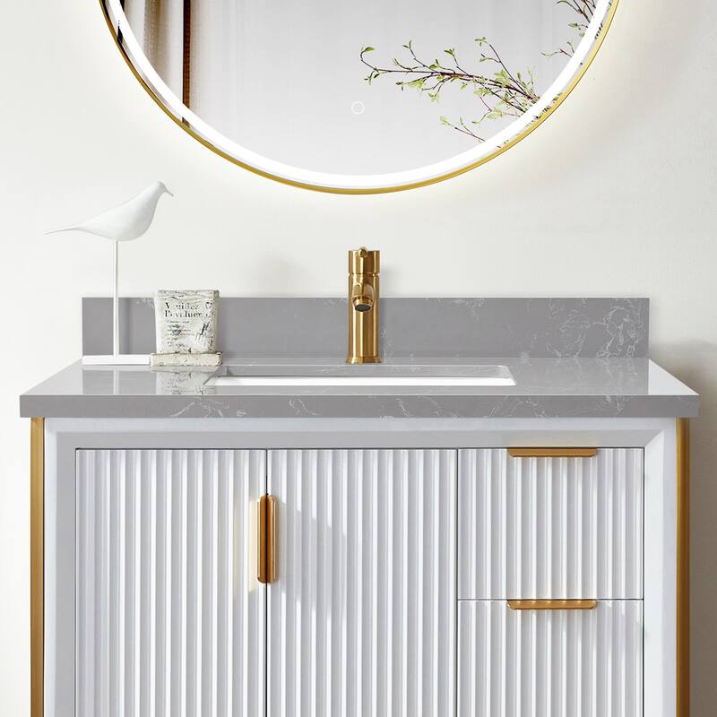 Malaga Composite Stone Vanity Top with White Rectangular Sink