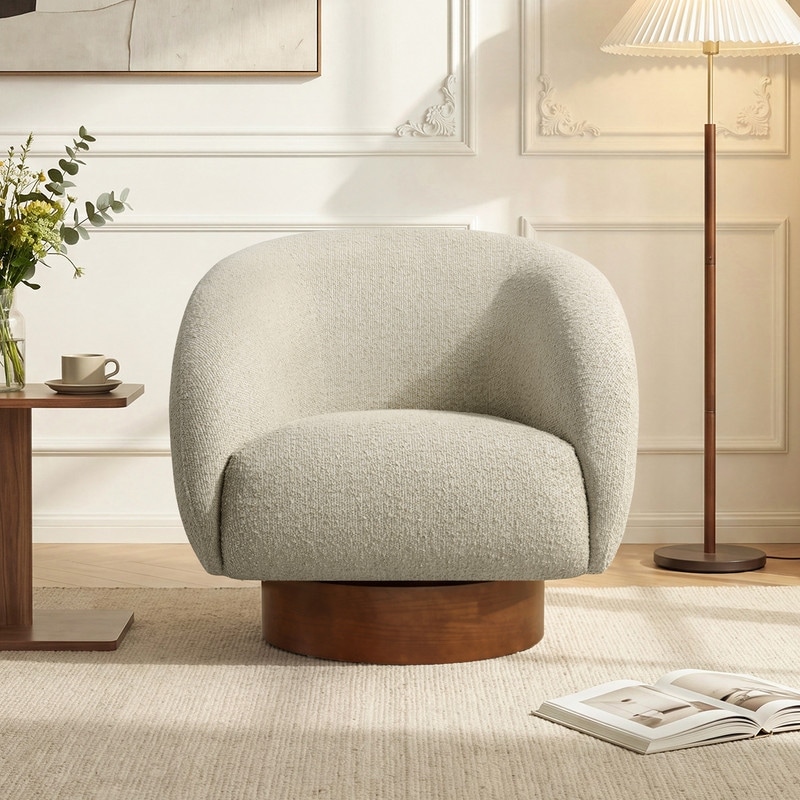 Spruce & Spring Modern Upholstered Accent Chair with Sculptural Wood Base, Leather or Fabric