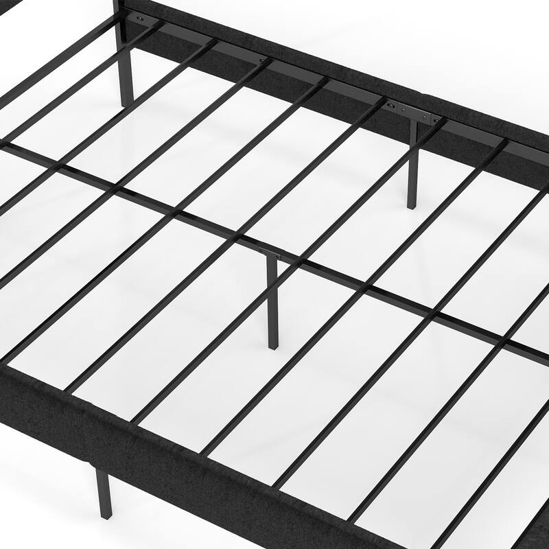 Full Size Upholstered Platform Bed Frame with 14'' Underbed Storage and Linen Headboard