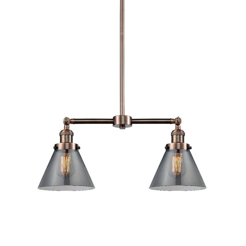 Innovations Lighting Large Cone 2 Light 21" Wide Linear Chandelier - Antique Copper / Smoked