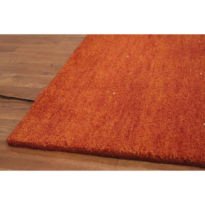 Hand Knotted Oriental 100% Wool Carpet Modern Solid Oranges & Rust Gabbeh Area Rug - 8' 9'' X 6' 2''