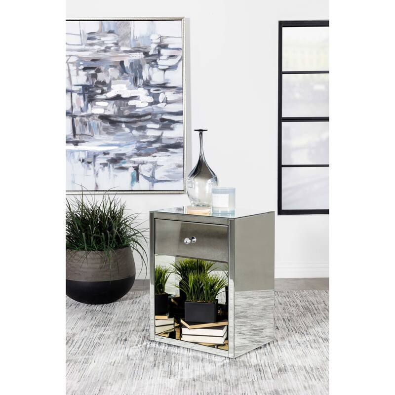 Coquette 1-drawer Mirrored Accent Side Table Silver